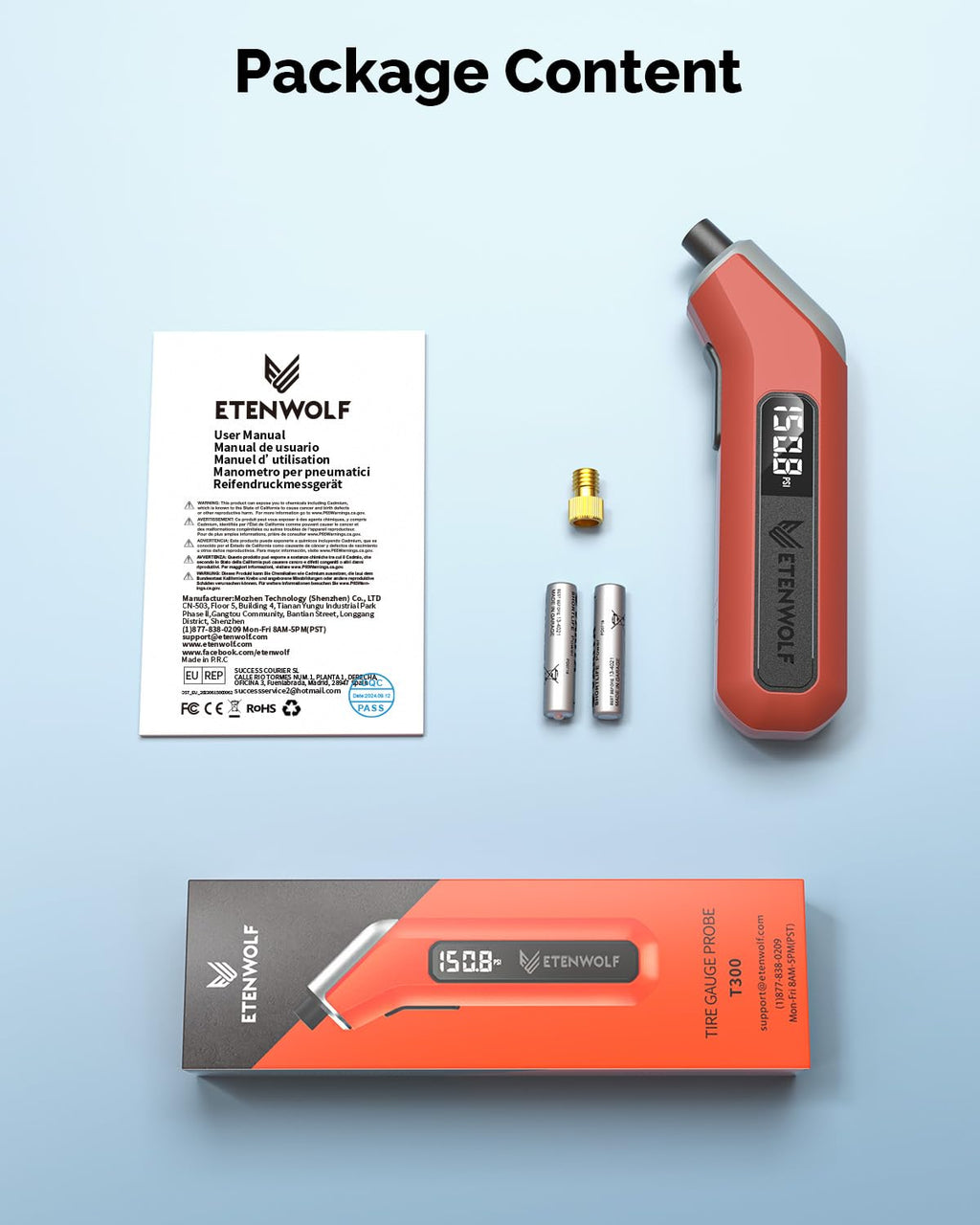 ETENWOLF T300 Plus Digital Tyre Pressure Gauge 200 PSI-Digital Tyre Gauge