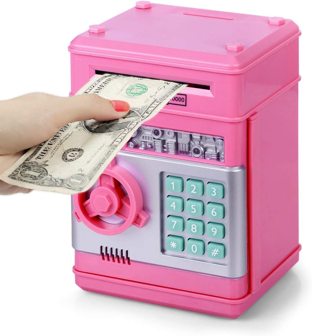 Refasy Piggy Bank Cash Coin Can ATM Bank Electronic Coin Money Bank for Kids Age 3-12, Money Savings Box Mini ATM Coin Bank Toys Gifts for 3 4 5 6 7 8 9 10 11 12 Year Old Boys Girls