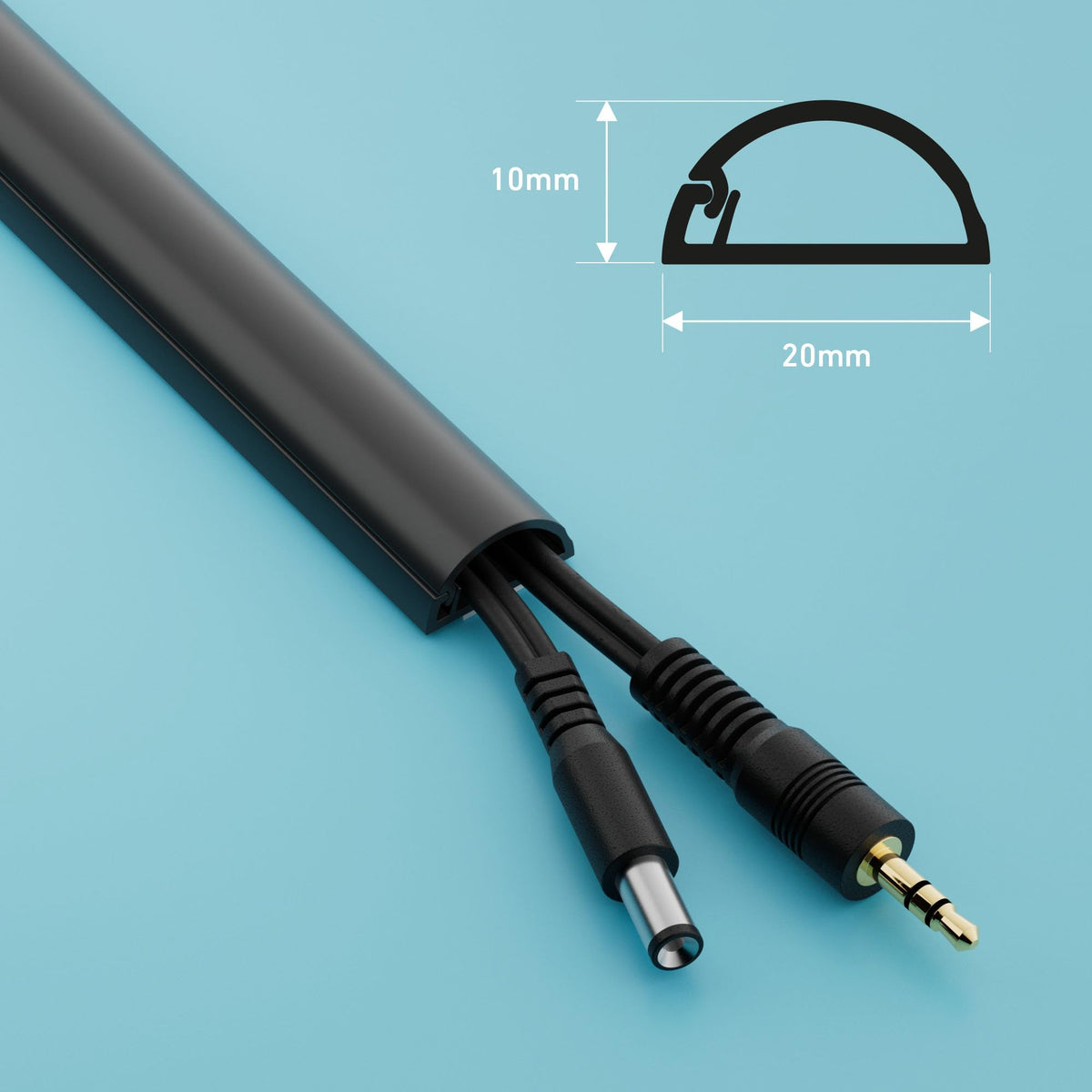 D-Line 30x15mm Cable Trunking 4m Multipack, Half Round Profile, Self-Adhesive Wire Cover, Paintable Cable Management - 10x 30mm (W) x 15mm (H) x 40cm Lengths and Accessories - Aluminium-Effect