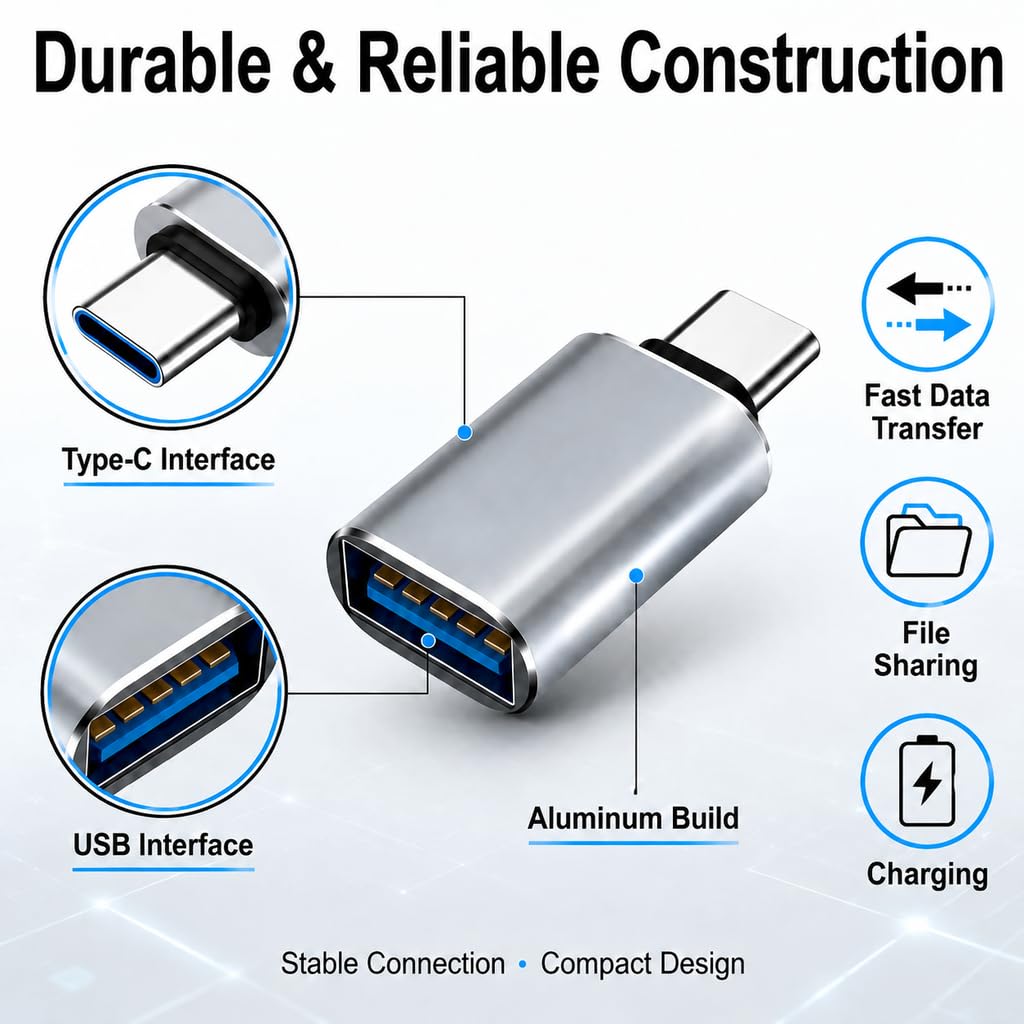 USB C to USB Adaptor, USB to USB C Adapter 2Pack, Type C Female to A Male Charger Cable Converter Compatible with Notebook, Tablet, Smartphone, iPad 10 Air 4 5,Apple 15 14 13 12 Pro Max (Black)