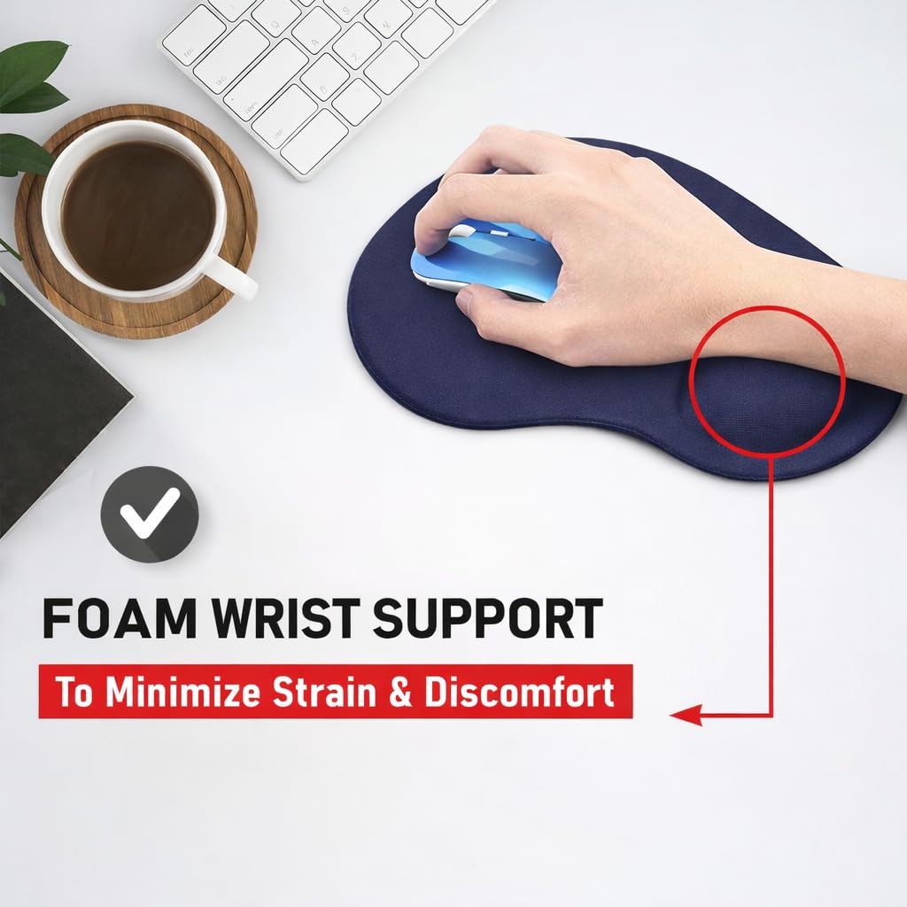 New Horrizon - Mouse Mat BLACK ANTI-SLIP COMFORT MOUSE PAD MAT WITH GEL FOAM REST WRIST SUPPORT FOR PC LAPTOP - Compatible with Laser and Optical Mice