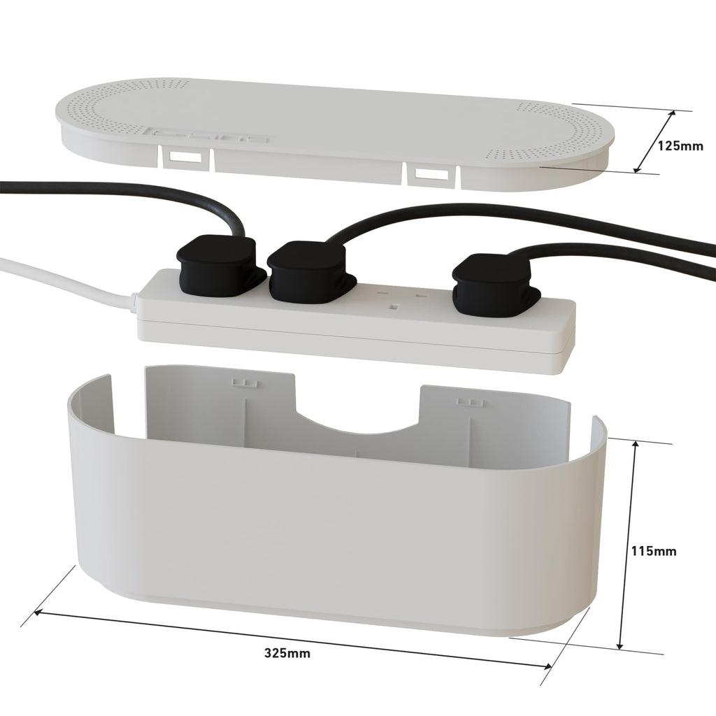 D-Line Cable Tidy Box, Hide Extension Blocks, Desk Cable Management, Organise TV Cables - 415mm (L) x 165mm (W) x 135mm (H) - Large, White