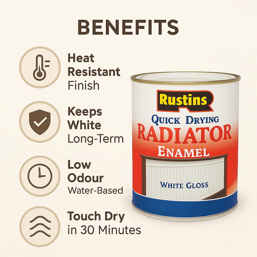 RUSTINS Quick Drying Radiator Enamel Satin - Black 250ml – Durable, Long-Lasting Finish for Radiators That Stands the Test of Time