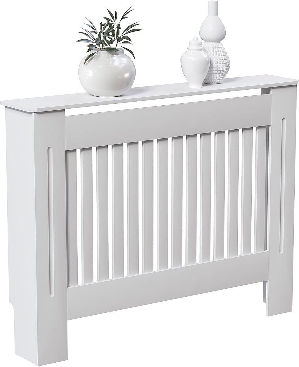 Vida Designs Chelsea Radiator Cover White - Medium - Modern Vertical Slat Design For Optimal Heat Circulation - H82xW111xD19cm - Painted MDF Cabinet Ideal For Living Room & Hallway