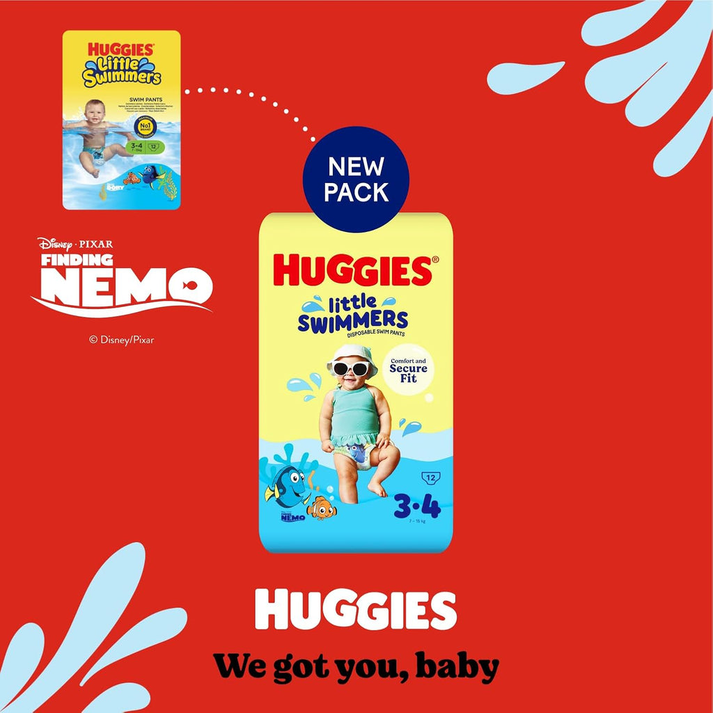 Huggies Little Swimmers, Swim Nappies - Size 3-4, 36 Baby Swim Pants - Leak Guards and Stretchy Waistband Protect Without Swelling - Tear Sides for Easy Removal