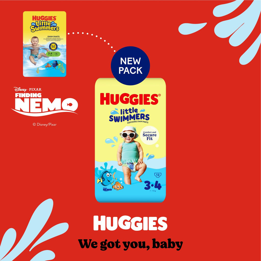 Huggies Little Swimmers, Swim Nappies - Size 3-4, 36 Baby Swim Pants - Leak Guards and Stretchy Waistband Protect Without Swelling - Tear Sides for Easy Removal