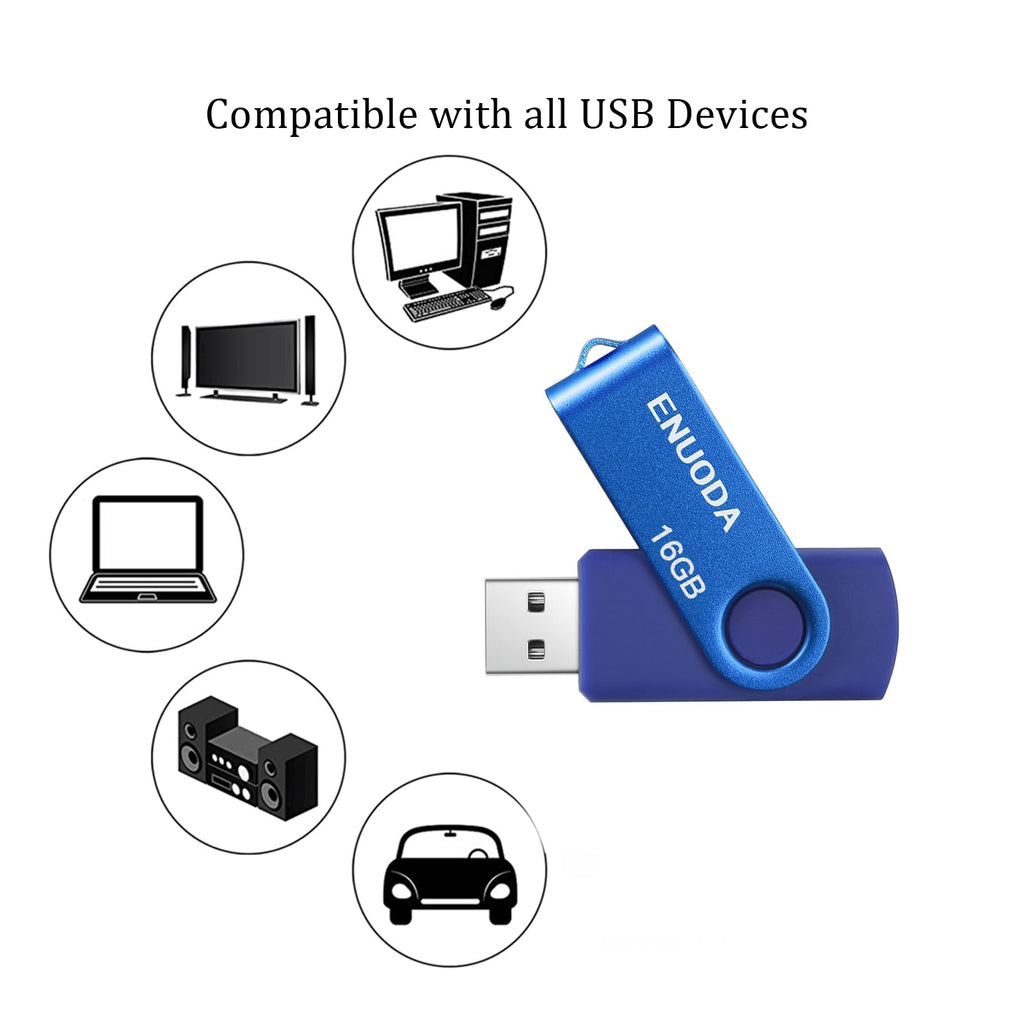 ENUODA Memory Stick 32GB USB 2.0 Flash Drives Swivel Design Pen Drive Fold Storage Thumb Drive with LED Light(Blue)
