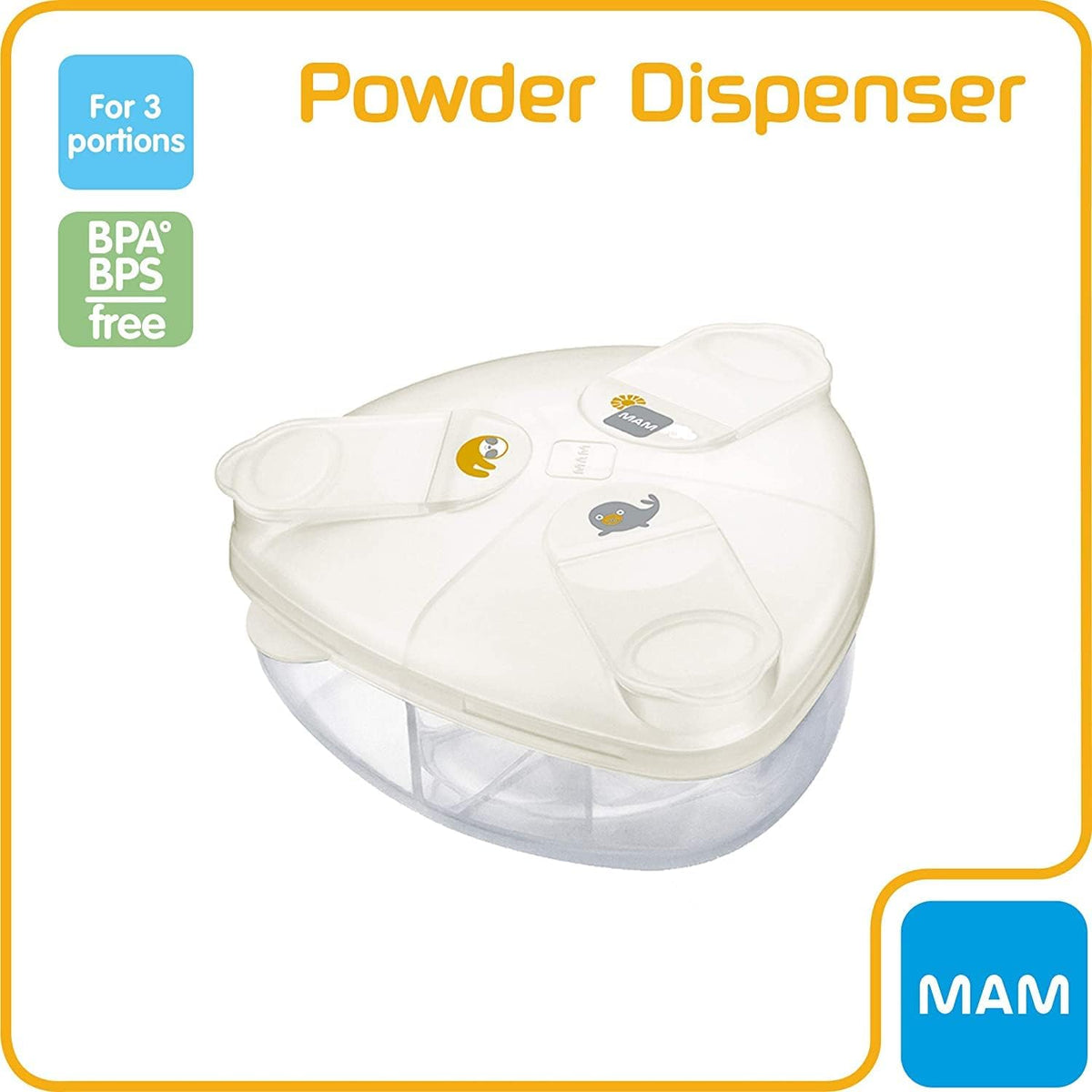 MAM Formula Dispenser | Stores 40g Per Serving and Holds 3 Servings | Spill-Free Snap Cover for Easy Opening | Baby Accessories | White (Various Designs)