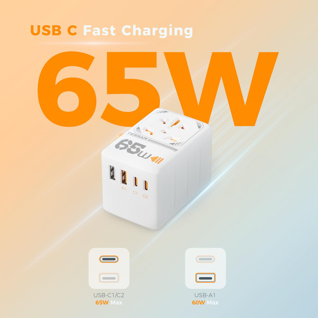 TESSAN Universal Travel Adapter Worldwide with 2 USB C for EU USA AU