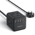 PD20W Cube Extension Lead with 4 USB Slots, Kemelo 4 Way (13A/3250W) Multi Plug Extension Cable with Child Safety UK Desktop Power Extension Socket,1.5M Extension Cords for Home Dorm Office