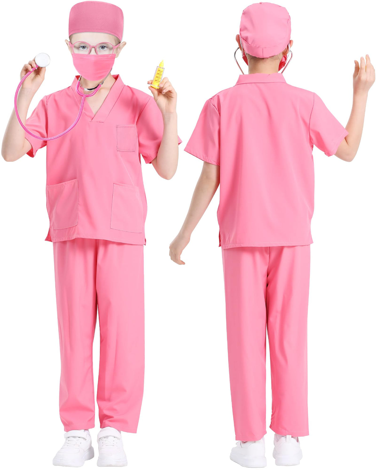ICECUTE Doctor Scrubs for Kids,7 Pcs Scrubs Costume with Accessories 3-11Y