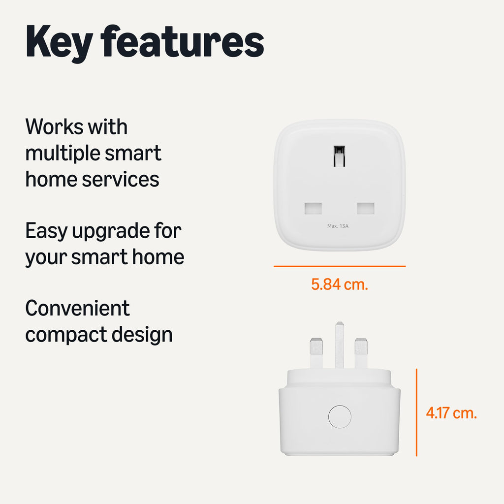 Amazon Basics Smart Plug, Matter Compatible, Compatible with Amazon Alexa, Google Home, Apple HomeKit, Matter Hub Required, 2.4 GHz Wi-Fi only, White, 4-Pack