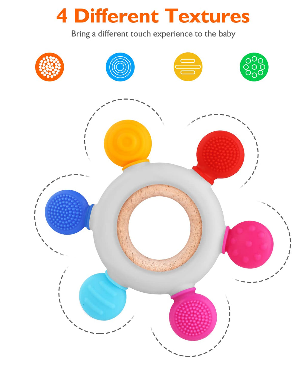 akolik Teething Toys for Baby,Teething Relief Teether Toys for Babies 3-6-12 Months, Silicone Sensory Wooden Teething Toys, BPA-Free,Baby Essentials for 3-6 Months Boy, Girl Toddlers