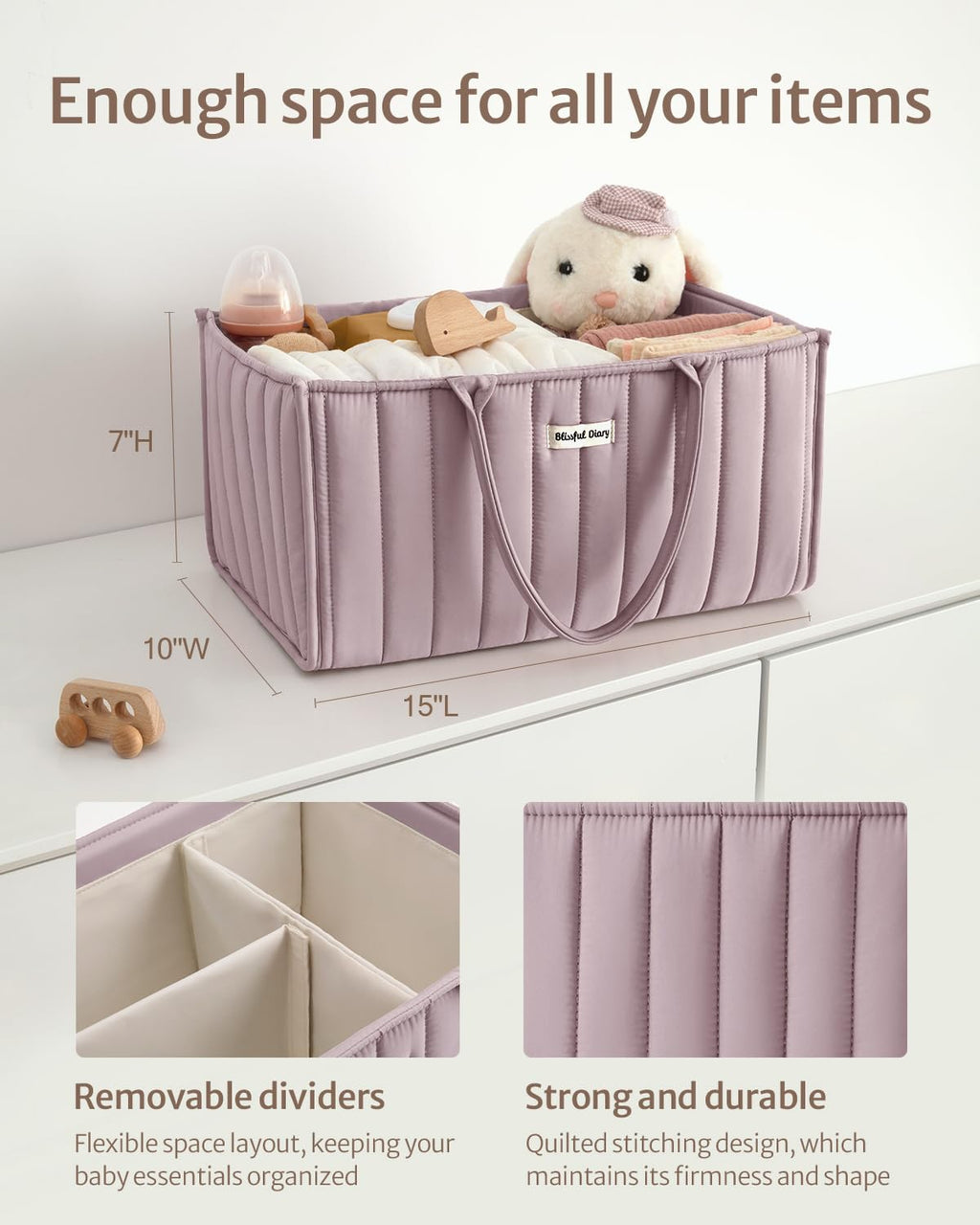 Blissful Diary Nappy Caddy Organiser, Baby Diaper Caddy for Nappy Station, Stylish Storage Basket for Newborn Essentials, Baby Shower Gifts for Girl or Boy, Sage Green