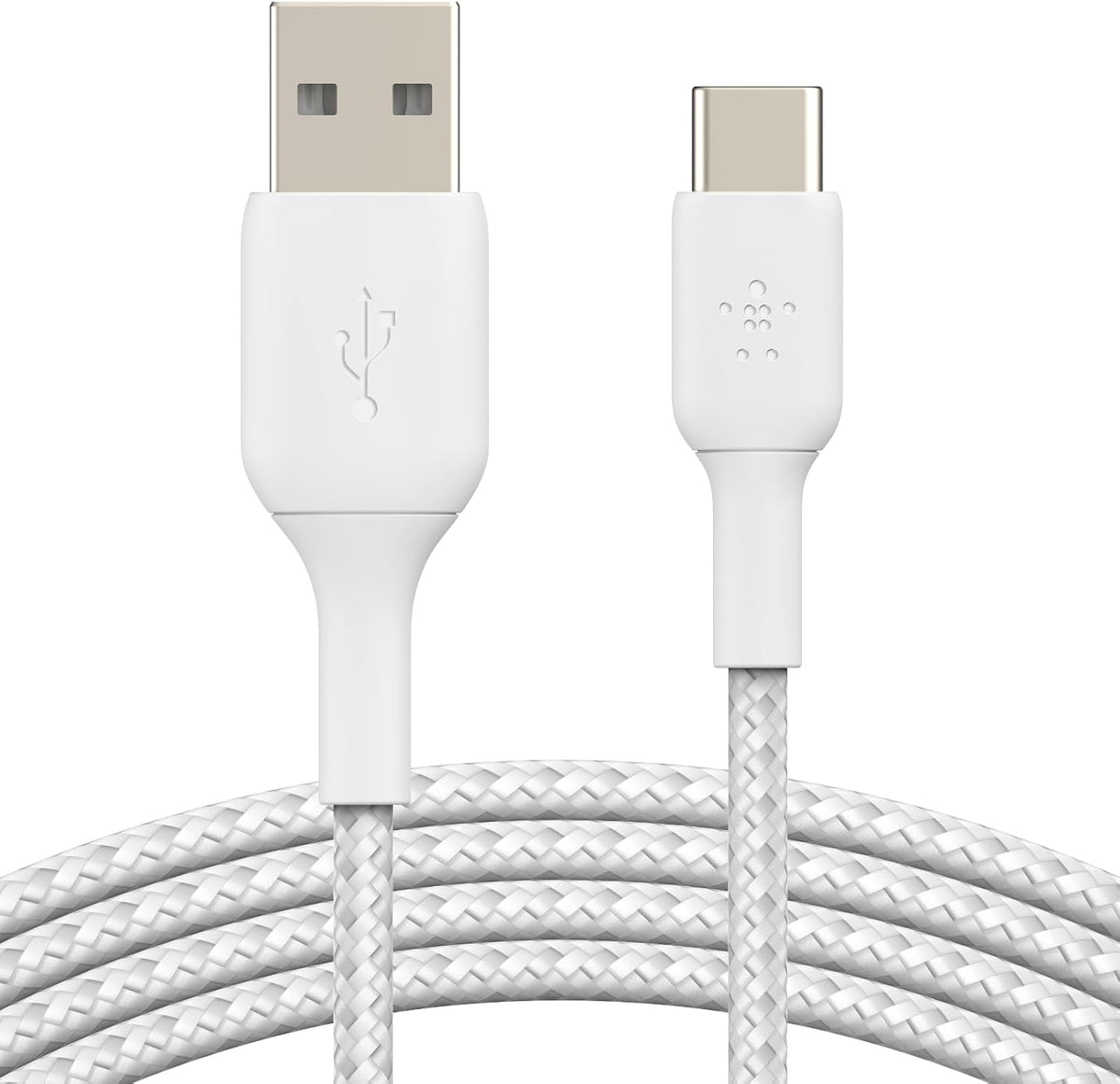 Belkin BoostCharge Braided USB C charger cable, USB-C to USB-A cable, USB type C charging cable for iPhone 16, 15, Samsung Galaxy S24, S23, Pixel, iPad, MacBook, Nintendo Switch and more - 2m, White