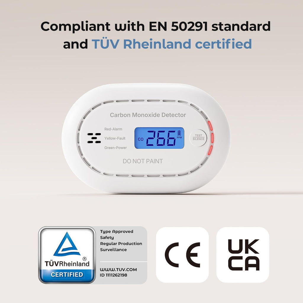 XINDUM Carbon Monoxide Detector 10-Year Battery LCD Display CE Black 1Pack