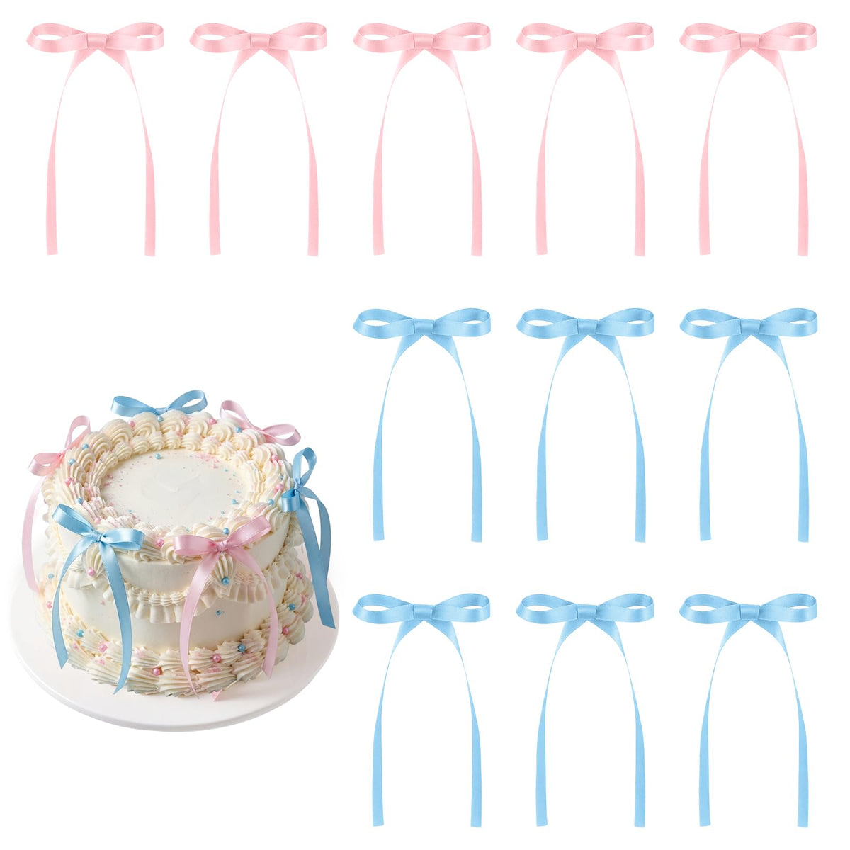 30 Pack Bow Cake Toppers Black Ribbon Bows for Cake Halloween Party Decor