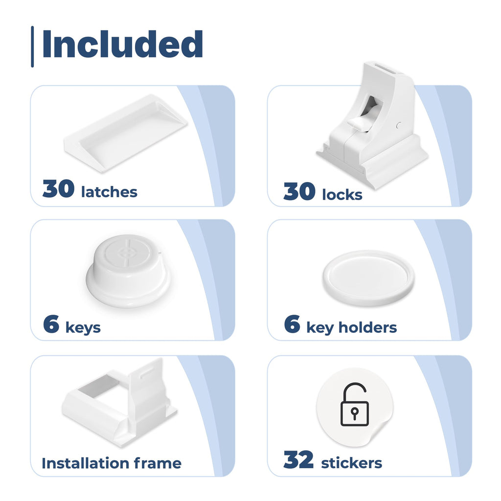 Hoffenbach – 20 Locks & 4 Keys – Magnetic Cupboard Locks – Child Safety Locks for Cabinets, Drawers & Kitchen – Invisible Baby Proofing with Magnet for Doors & Cupboards – White