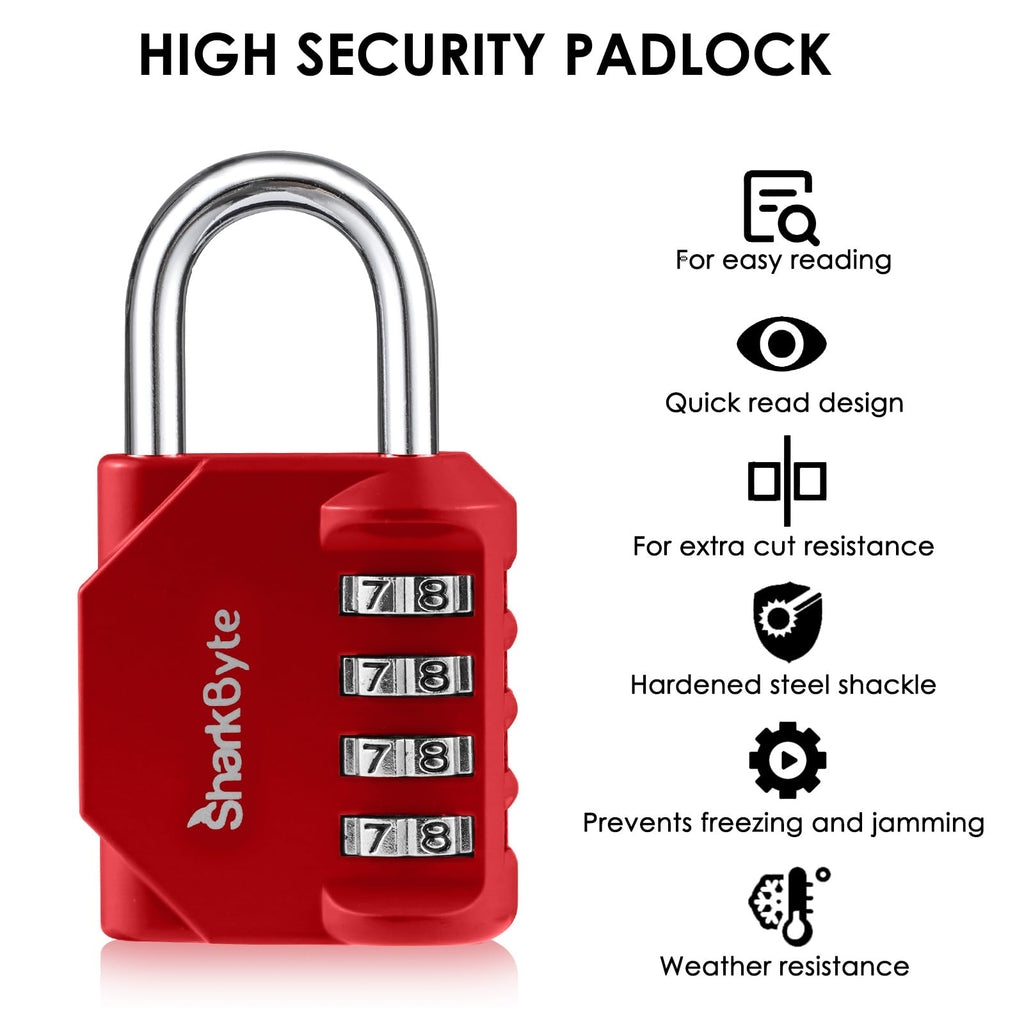 SharkByte Heavy Duty Combination Padlock – 4-Digit Weatherproof Outdoor Lock with Stainless Steel Shackle, Anti-Rust Resettable Code for Gym, School, Locker, Shed, Toolbox, Gate & Warehouse - Purple