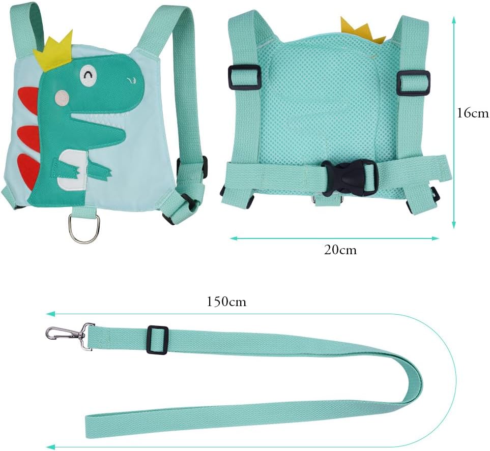 AOMIG Baby Reins, Baby Walking Reins and Toddler Safety Harness, Dinosaur Baby Reins Safety Leash for Toddlers Boys and Girls (Green)