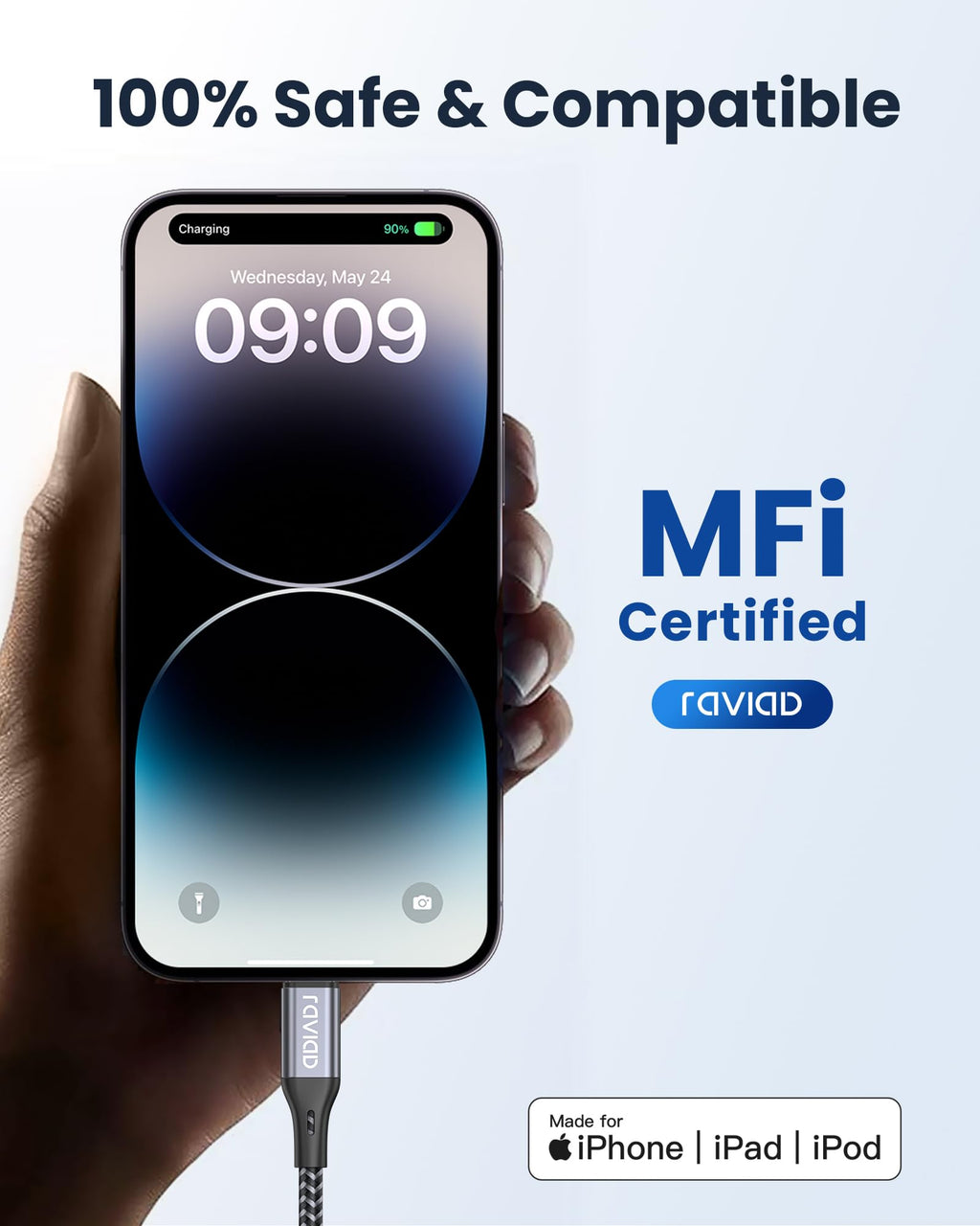 RAVIAD USB C to Lightning Cable 1M [MFi Certified] iPhone Charger USB C