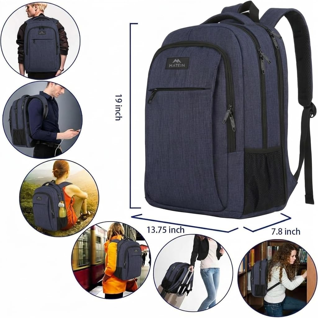 MATEIN Travel Laptop Backpack, Work Bag Lightweight Laptop Bag, Black Blue