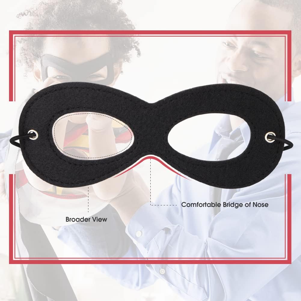 AIMIKE Superhero Mask, Black Felt Eye Mask, Halloween Dress Up, Adjustable Eyemask w/Elastic Rope