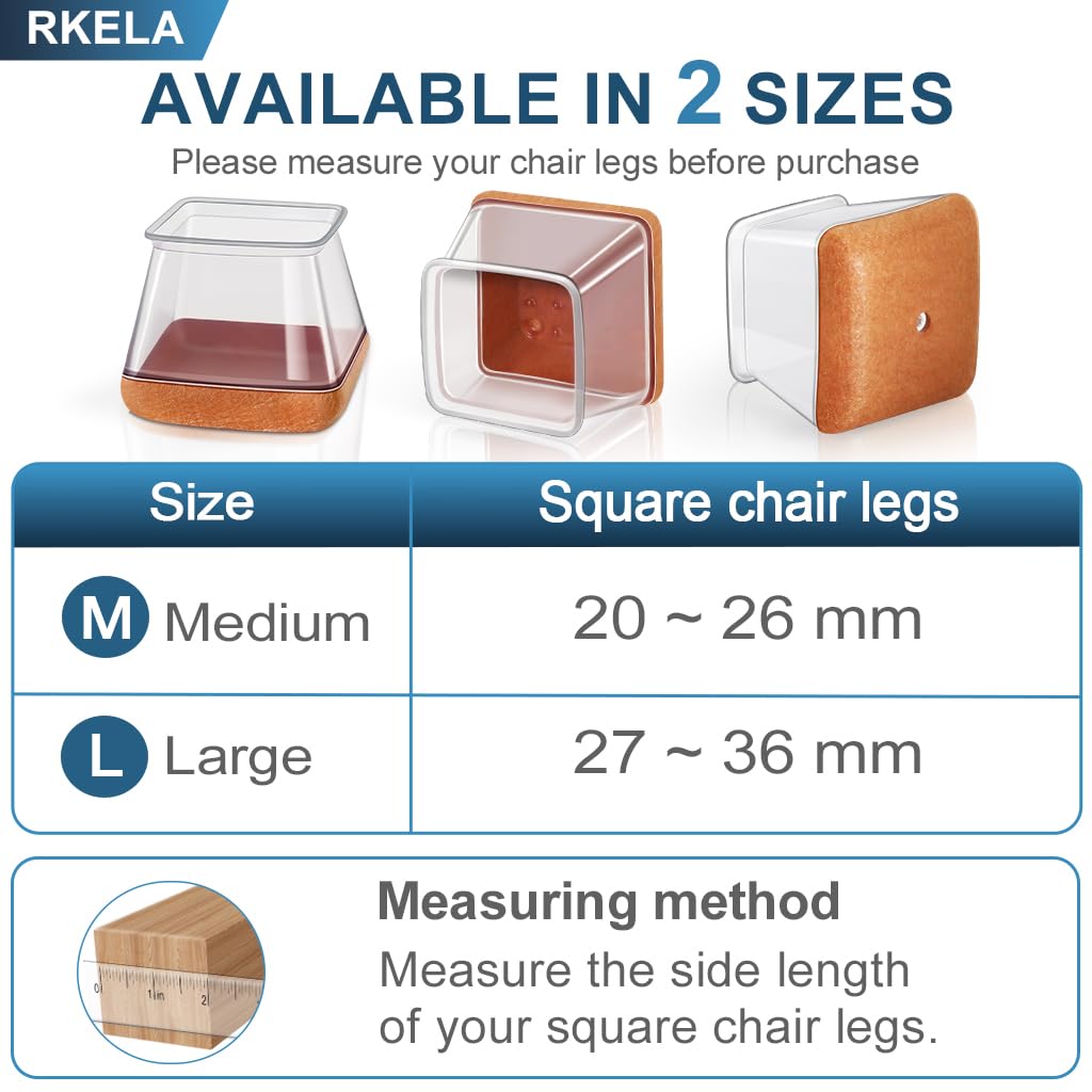 Square Chair Leg Floor Protectors, 16 Pcs, Large Clear