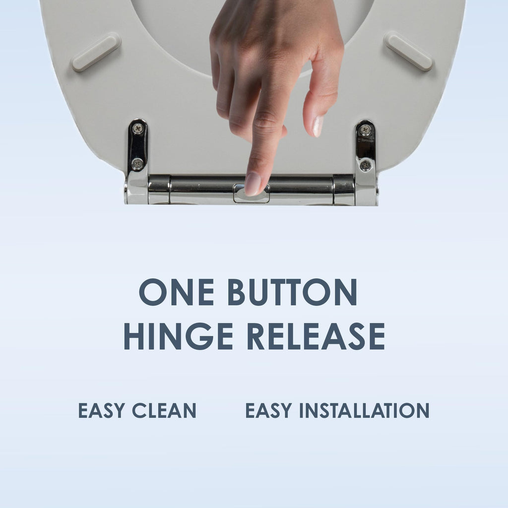 AQUALONA® Luxury Grey Oak Effect Toilet Seat - Soft Close MDF Moulded Wood Seat with Quick Release Button and Durable Hinges - Comfortable, Easy to Clean and Install with Universal Fittings