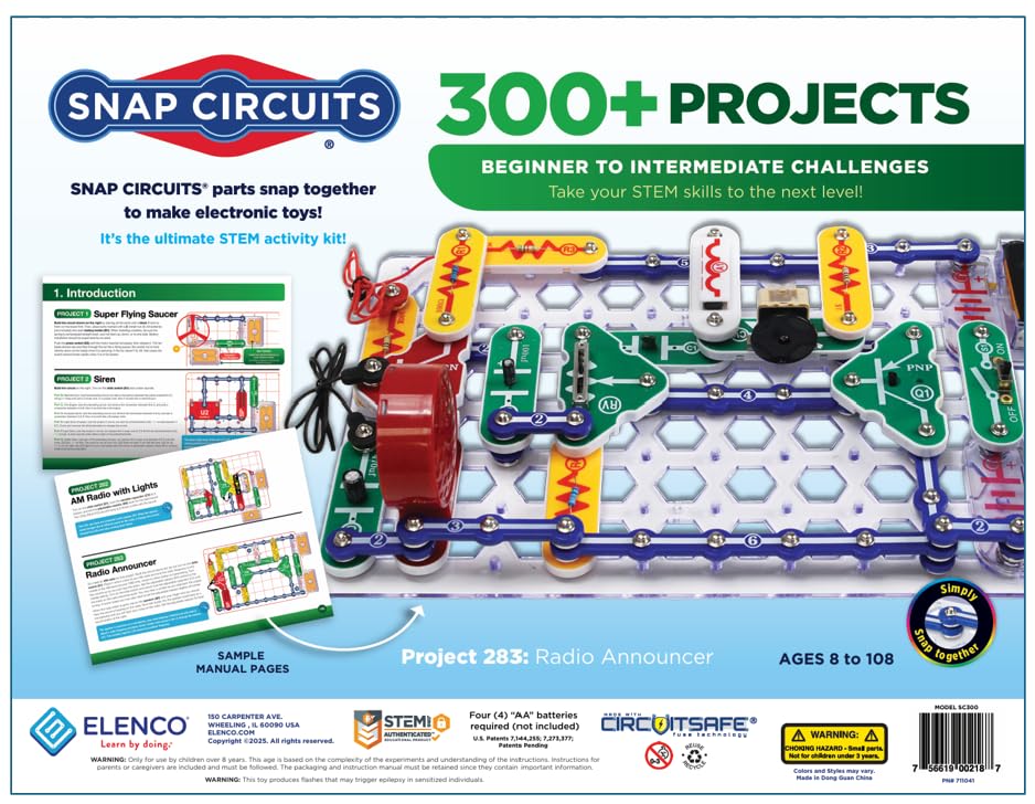 SNAP CIRCUITS Jr. SC-100 STEM Electronics Kit, 100+ Projects, Ages 8+