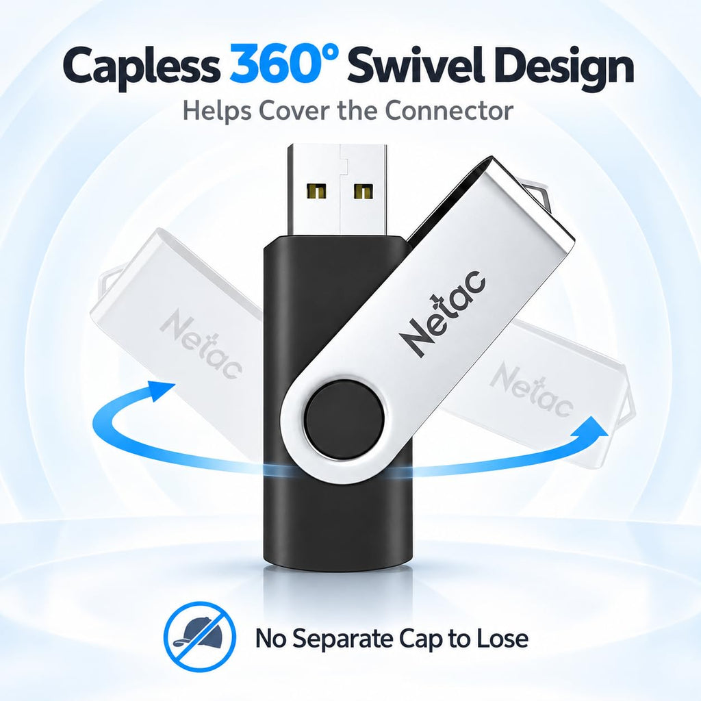Netac 64GB USB 3.2 Flash Drive, High Speed Swivel Design Memory Stick,Up to 90/30 MB/s(R/W) Pen Drive, Thumb Drive for Data Storage, Zip Drive and jump Drive with LED Light