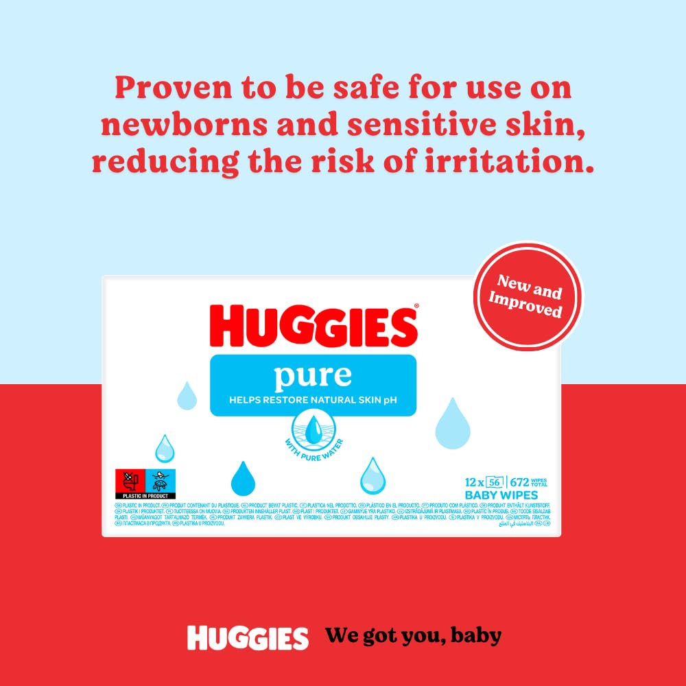 Huggies Pure Plastic Free Baby Wipes - Pack of 18 (864 Wipes) - 99% Water Wet Wipes, Fragrance Free, Hypoallergenic, Better Cleaning, Soft and Gentle on Babies' Delicate Skin