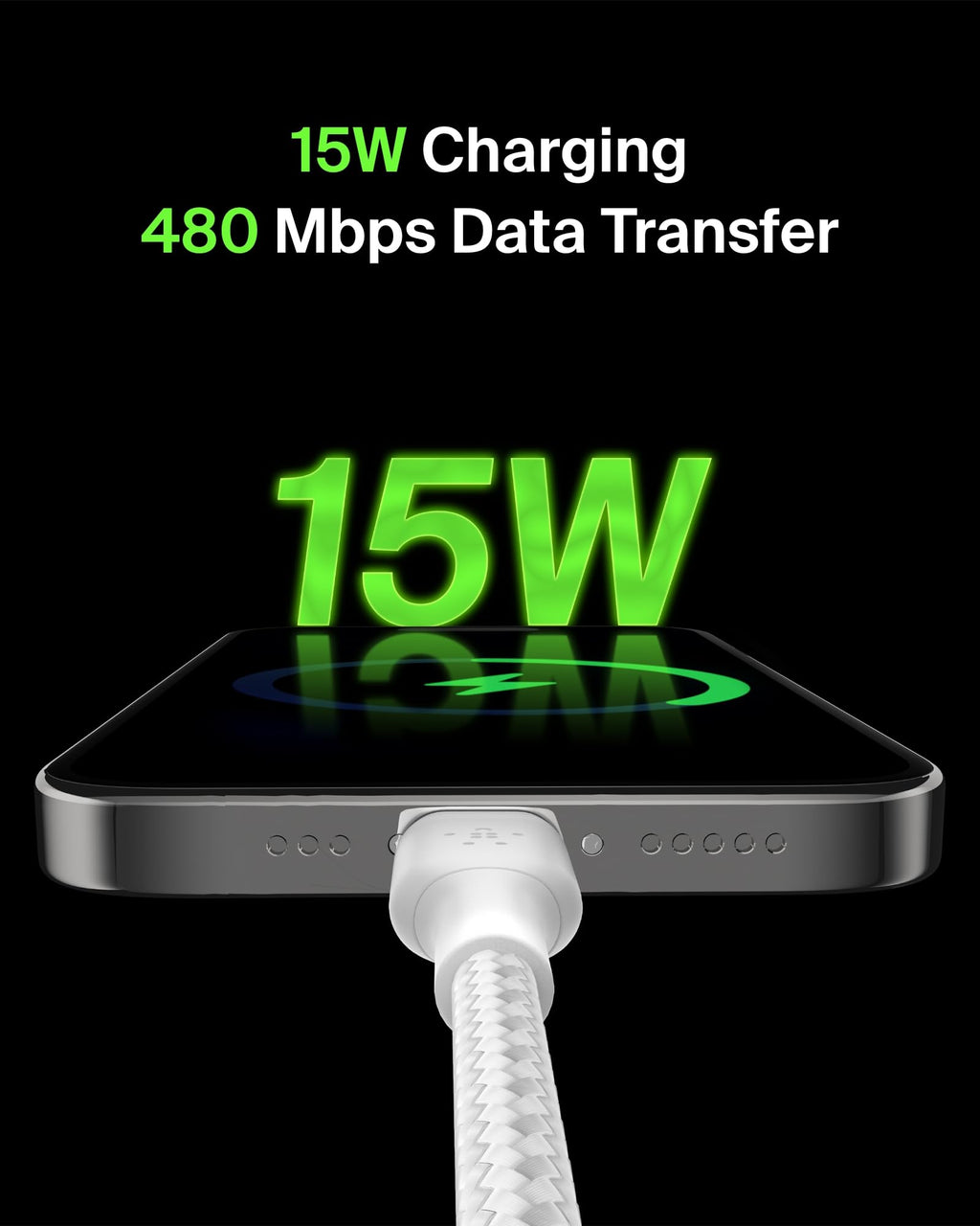 Belkin BoostCharge Braided USB C charger cable, USB-C to USB-A cable, USB type C charging cable for iPhone 16, 15, Samsung Galaxy S24, S23, Pixel, iPad, MacBook, Nintendo Switch and more - 2m, White