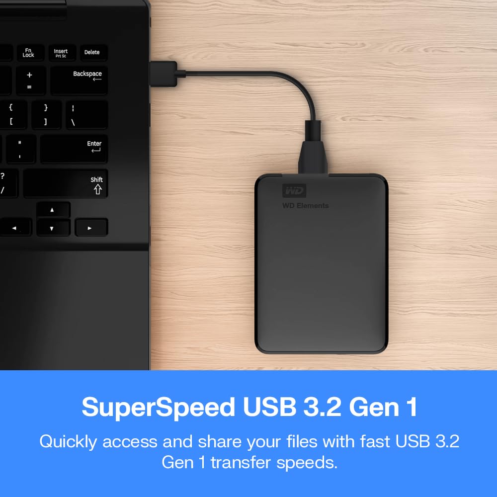 WD 2TB Elements AE Portable External Hard Drive, SuperSpeed USB 3.2 Gen 1/USB 3.0, Plug-and-Play, Formatted for Windows, Black