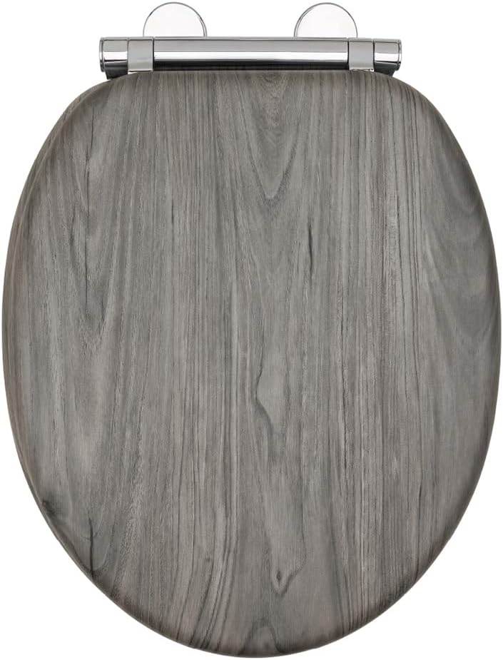 AQUALONA® Luxury Grey Oak Effect Toilet Seat - Soft Close MDF Moulded Wood Seat with Quick Release Button and Durable Hinges - Comfortable, Easy to Clean and Install with Universal Fittings