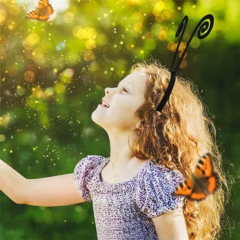 Butterfly Antenna Headband, Ladybug Antenna Headband, Costume Hair Band for Halloween Parties (Black B)