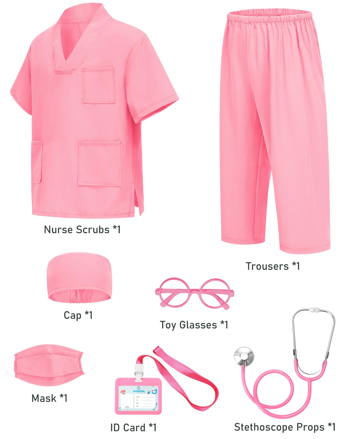 ICECUTE Doctor Scrubs for Kids,7 Pcs Scrubs Costume with Accessories 3-11Y