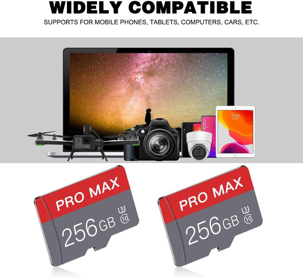 256GB Micro SD Card with Adapter High Speed Memory Card C10 A1 Memory TF Card for Dash Cam/Smartphone/Tablet/Drone S1