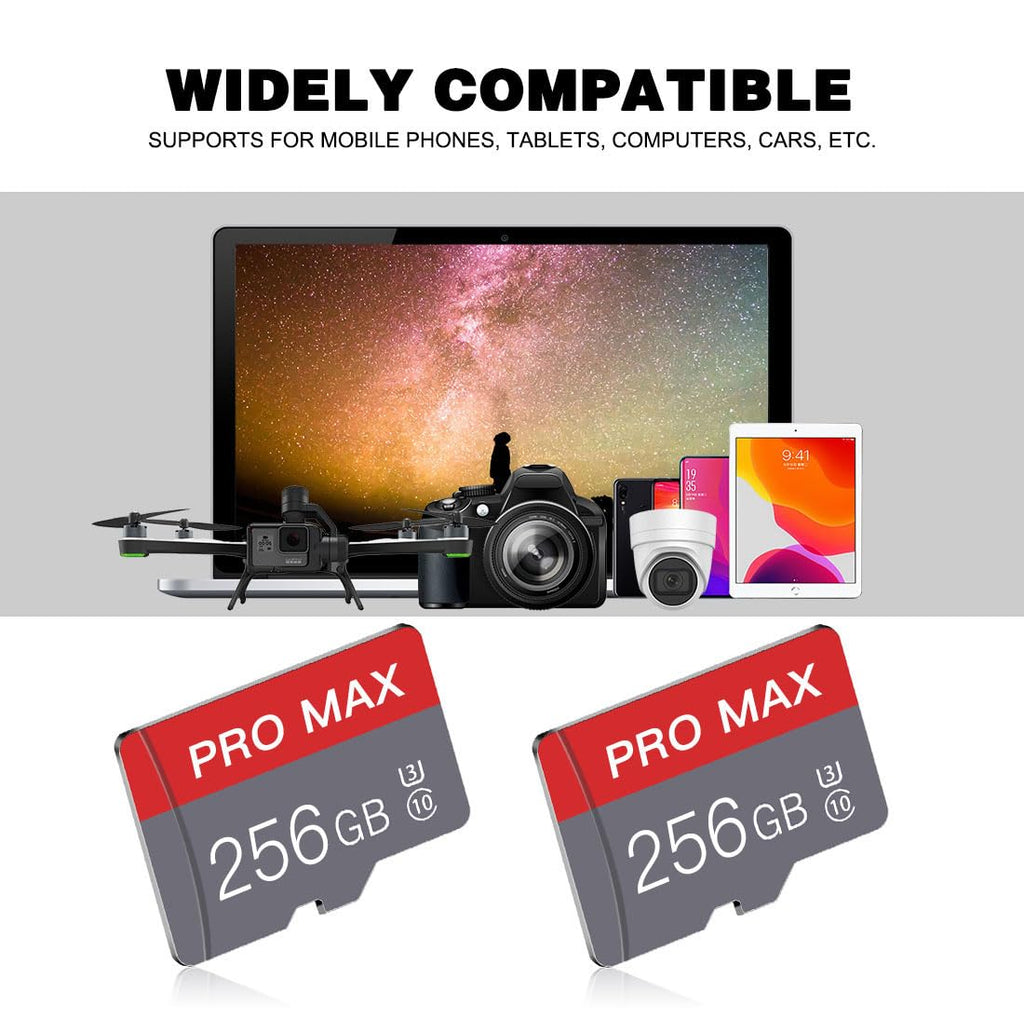 256GB Micro SD Card with Adapter High Speed Memory Card C10 A1 Memory TF Card for Dash Cam/Smartphone/Tablet/Drone S1