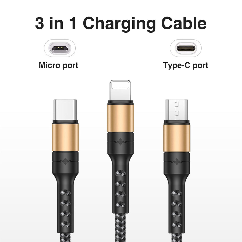 RAVIAD Multi Charger Cable, 3 in 1 Charger Cable 3A USB Fast Charging Cord