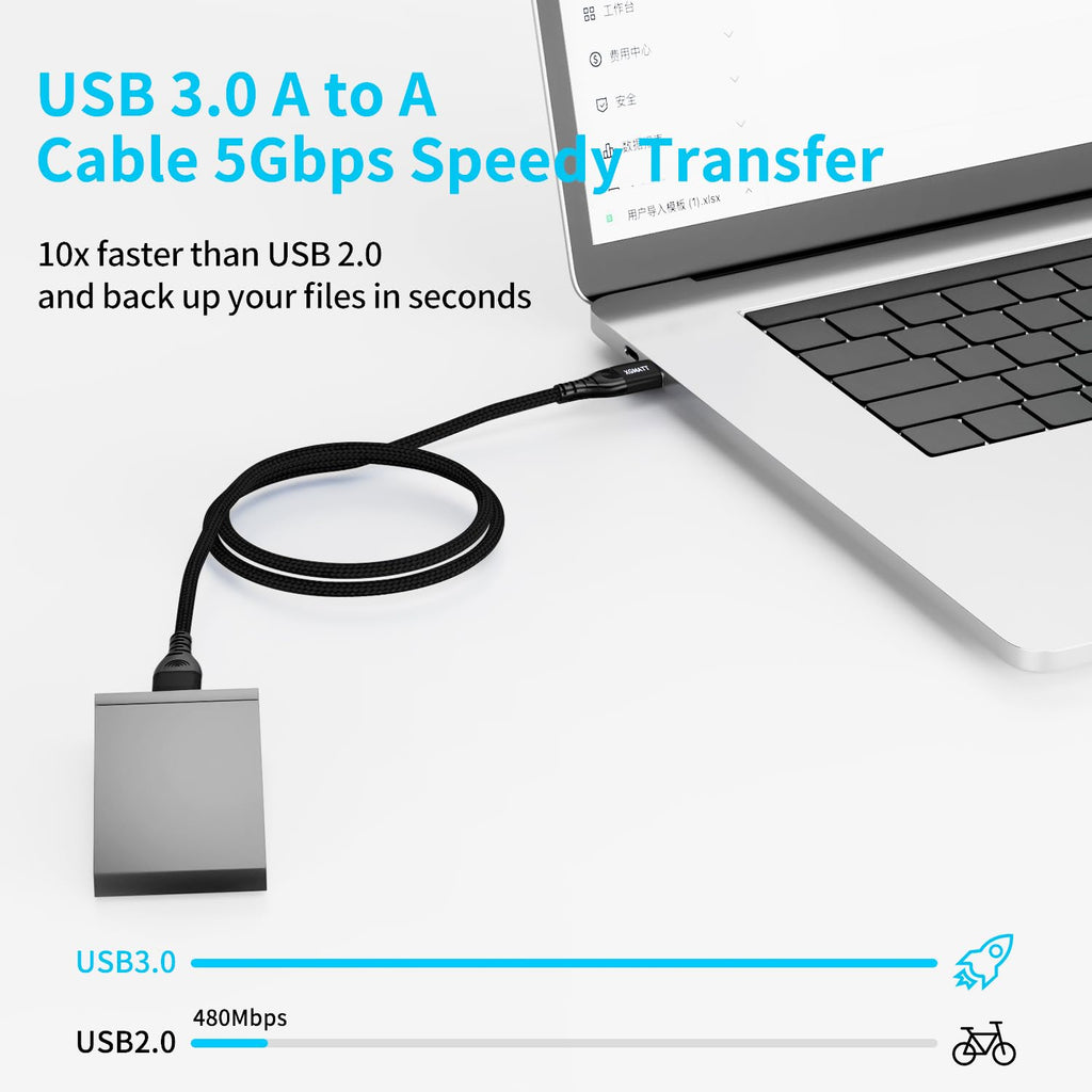 USB 3.0 Cable 2M,5Gbps High Speed Transfer USB Type A Male to Male Lead