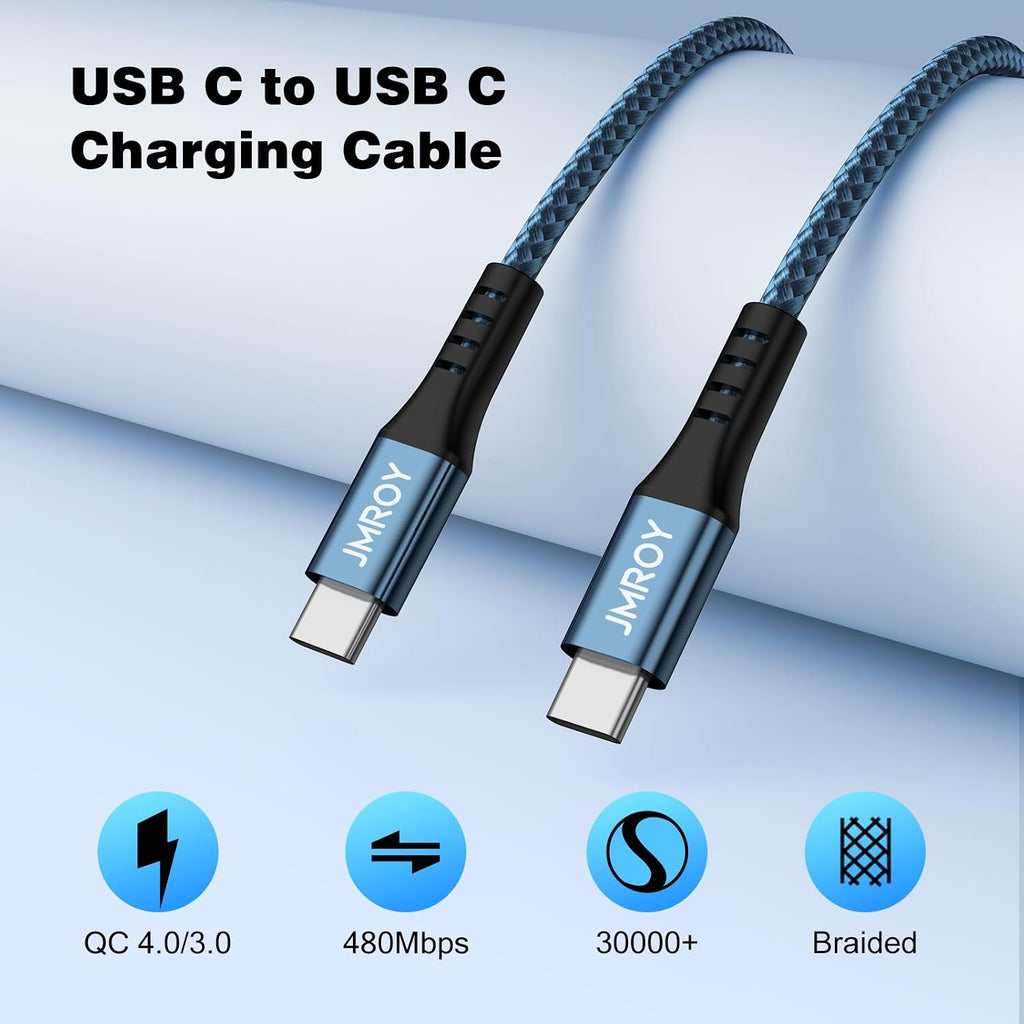 USB C to USB C Charger Cable 2M 3Pack, 60W Fast Charger Cable 2 Metre, Nylon Braided C to C Charging Cord Compatible with iPhone 18 17 16 Pro Max, Samsung Galaxy S26 S25, MacBook Air
