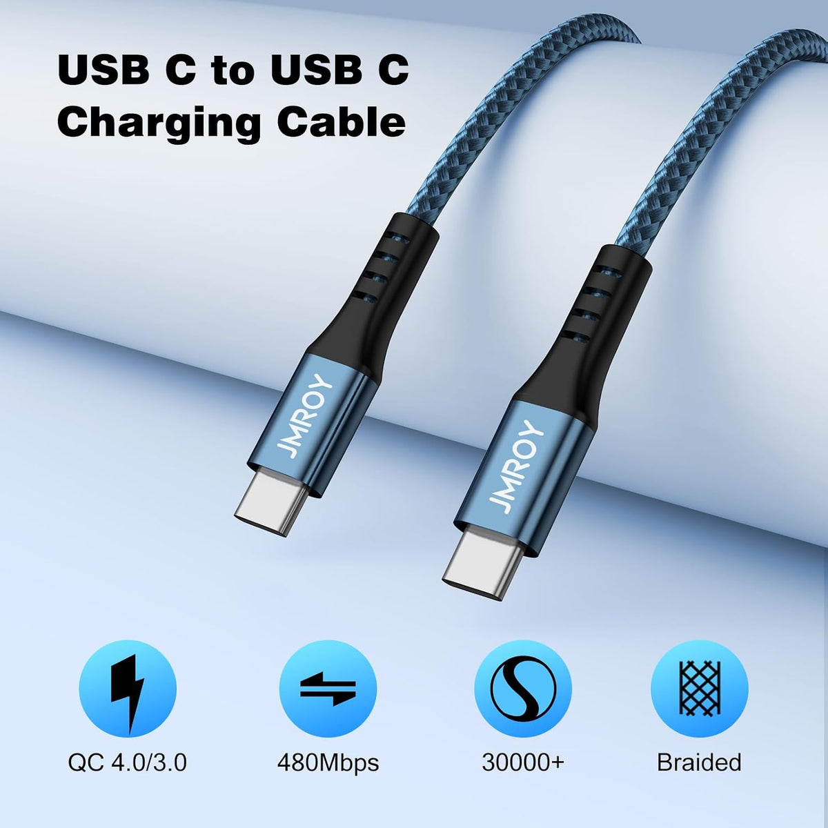 USB C to USB C Charger Cable 2M 3Pack, 60W Fast Charger Cable 2 Metre, Nylon Braided C to C Charging Cord Compatible with iPhone 18 17 16 Pro Max, Samsung Galaxy S26 S25, MacBook Air