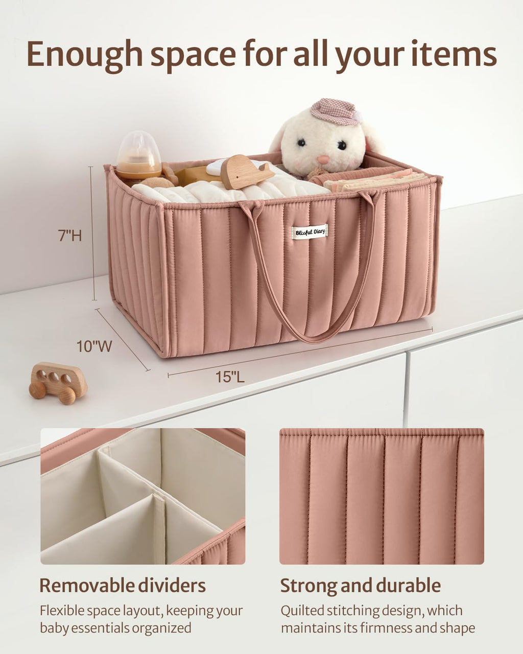 Blissful Diary Nappy Caddy Organiser, Baby Diaper Caddy for Nappy Station, Stylish Storage Basket for Newborn Essentials, Baby Shower Gifts for Girl or Boy, Sage Green