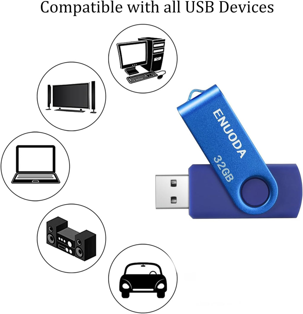 ENUODA Memory Stick 32GB USB 2.0 Flash Drives Swivel Design Pen Drive Fold Storage Thumb Drive with LED Light(Blue)