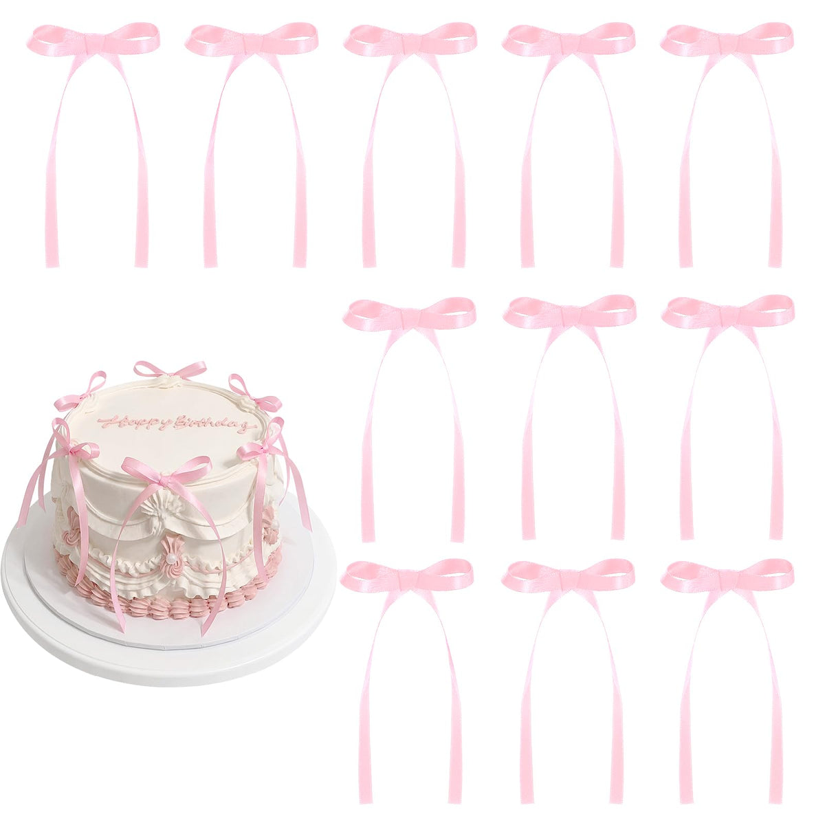 30 Pack Bow Cake Toppers Black Ribbon Bows for Cake Halloween Party Decor