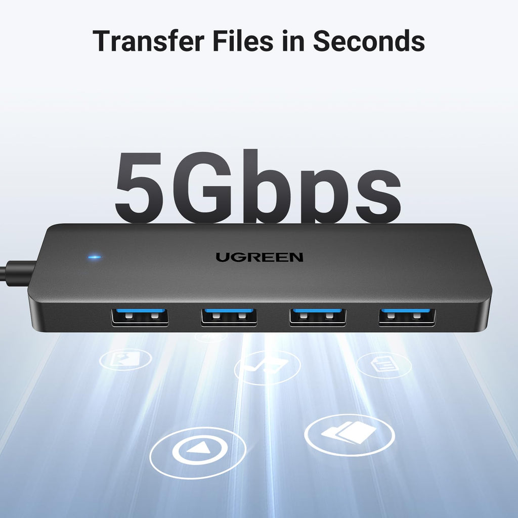 UGREEN USB Hub 3.0, USB Splitter 4 Port Ultra Slim with 5Gbps Data Transfer