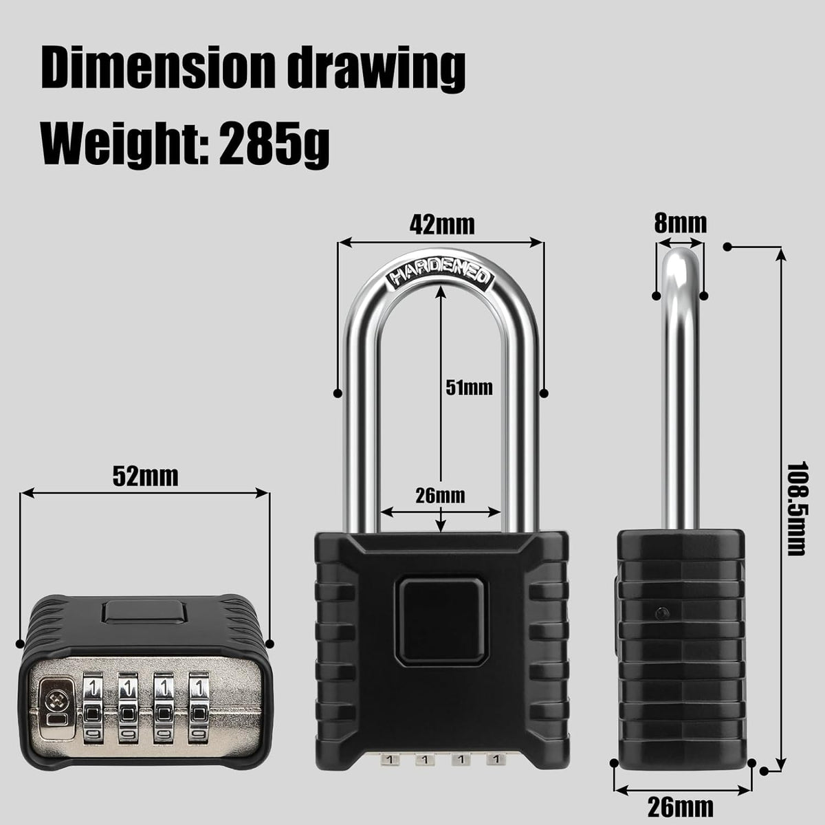 Diyife Large Heavy Duty Combination Padlocks Outdoor, 52mm Weatherproof