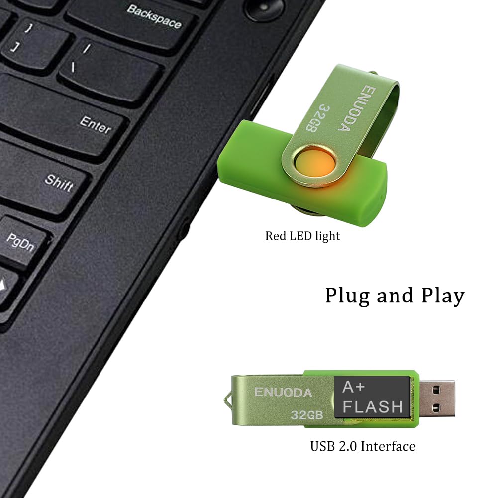 ENUODA Memory Stick 32GB USB 2.0 Flash Drives Swivel Design Pen Drive Fold Storage Thumb Drive with LED Light(Blue)