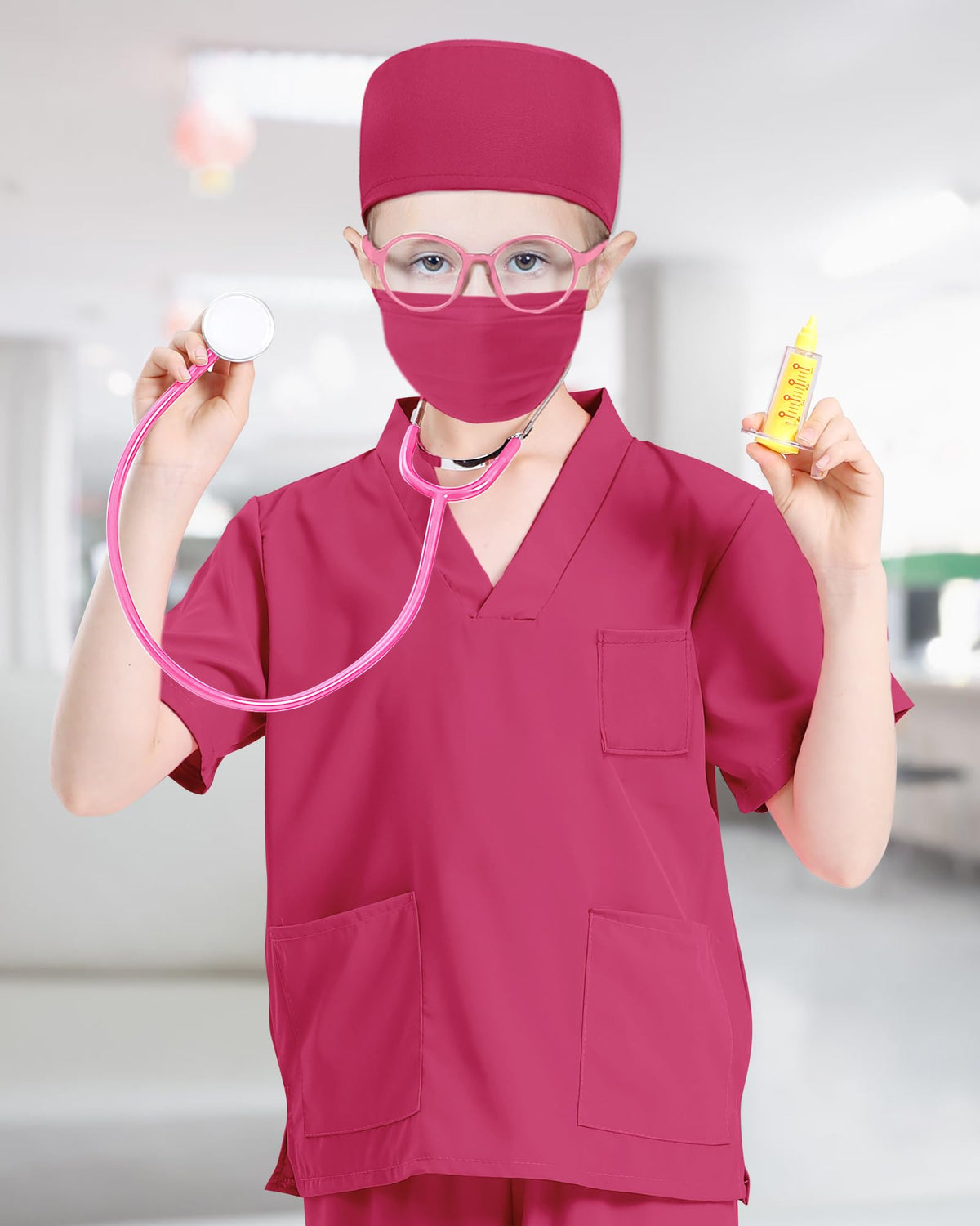 ICECUTE Doctor Scrubs for Kids,7 Pcs Scrubs Costume with Accessories 3-11Y